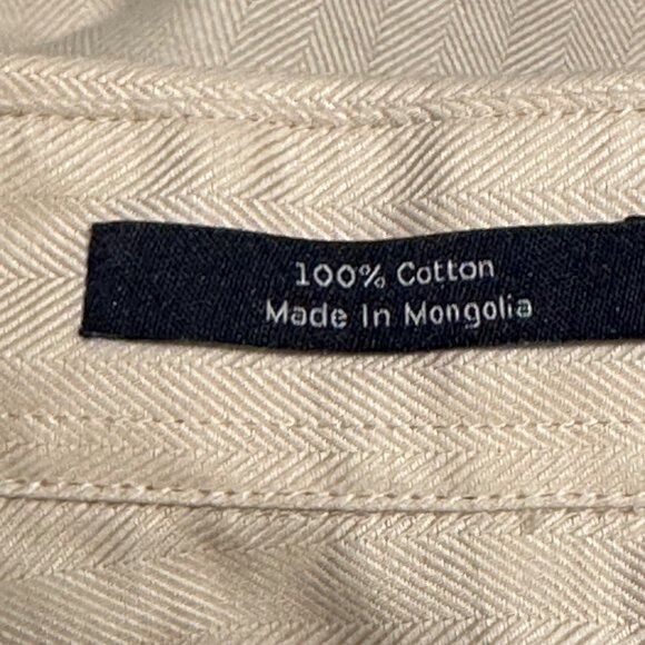 Chaps Men's Beige Long Sleeve Button-Up Shirt Size L 16-16.5 34/35 100% Cotton - Picture 5 of 13